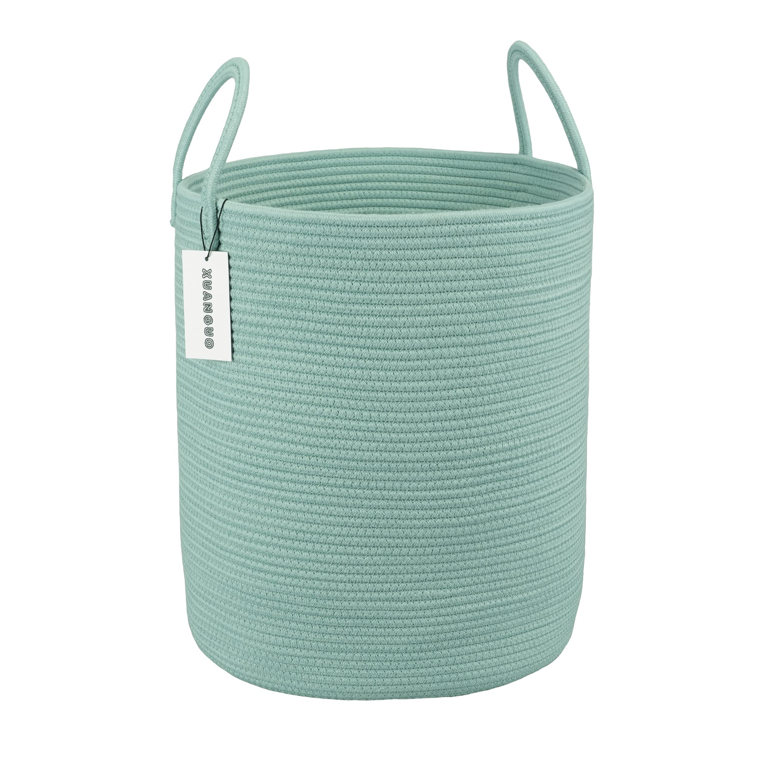 Cotton Rope Laundry Basket Hamper for Girls Kids Baby Nursery Hamper Bin Woven Storage Basket for Living Room Girls room Boho Tall Rope Baskets for Blanket Toys Large light pink